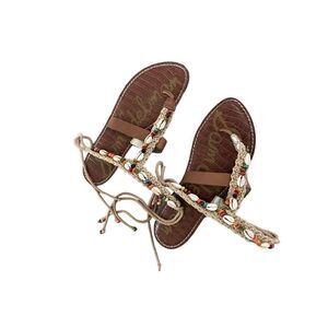 Sam Edelman Womens Tan Cream Leather Boho Gerome Beaded Seashell Sandal Size 7